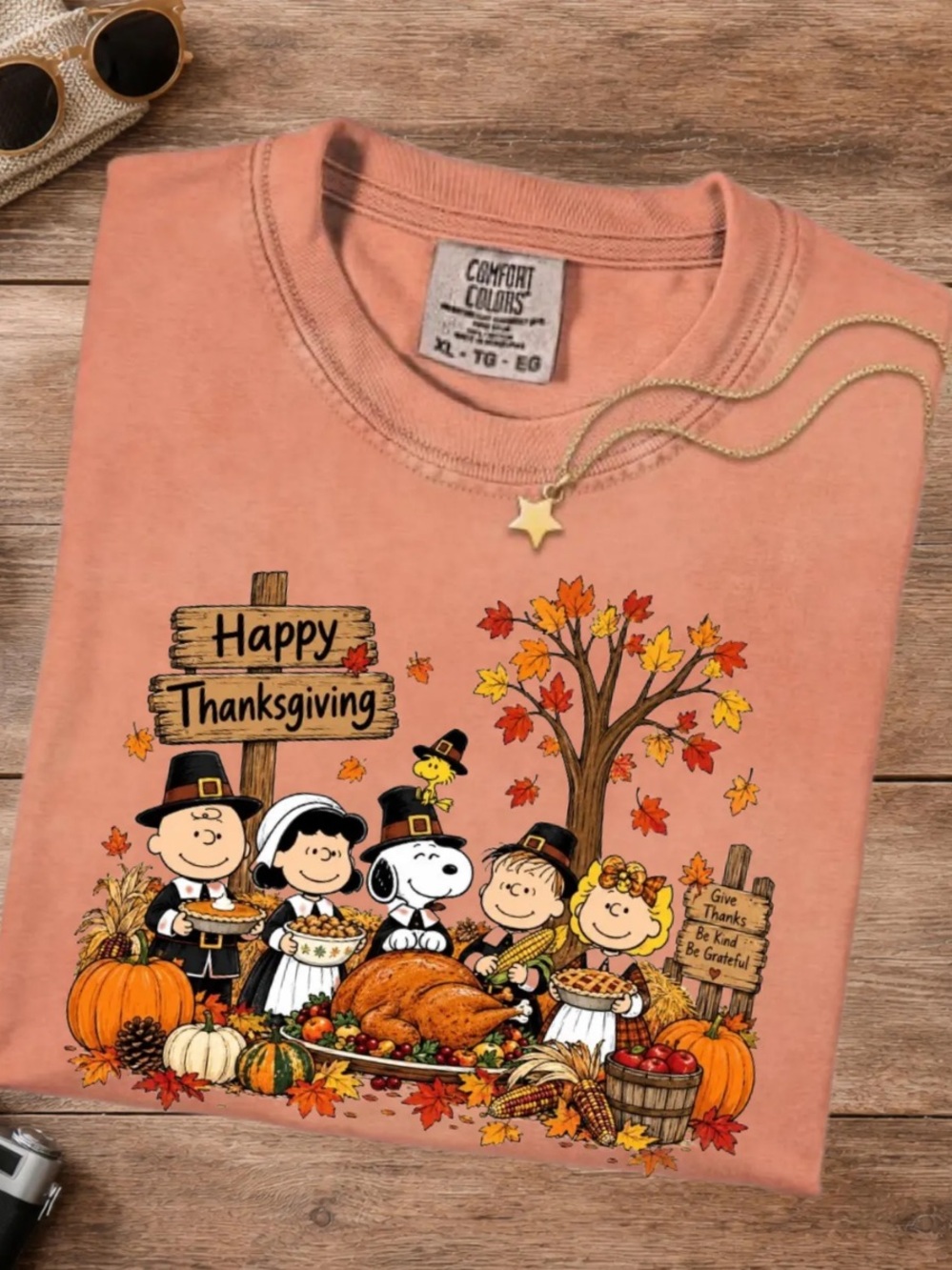 Comfort Colors Yam Peach Happy Thanksgiving Tee